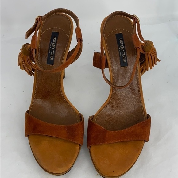 Sergio Rossi Sz 39.5 Suede Brown/Rust High Heels - Picture 6 of 14